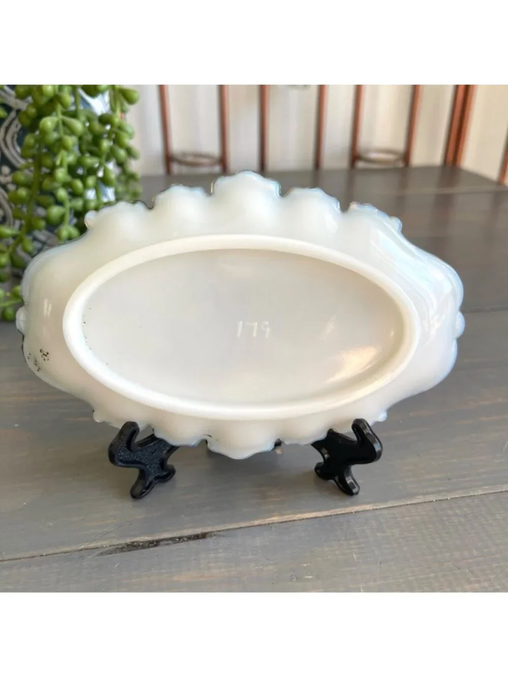 Antique Late 1800s Victorian Vanity Tray White Opaque Milk Glass Scalloped Edges